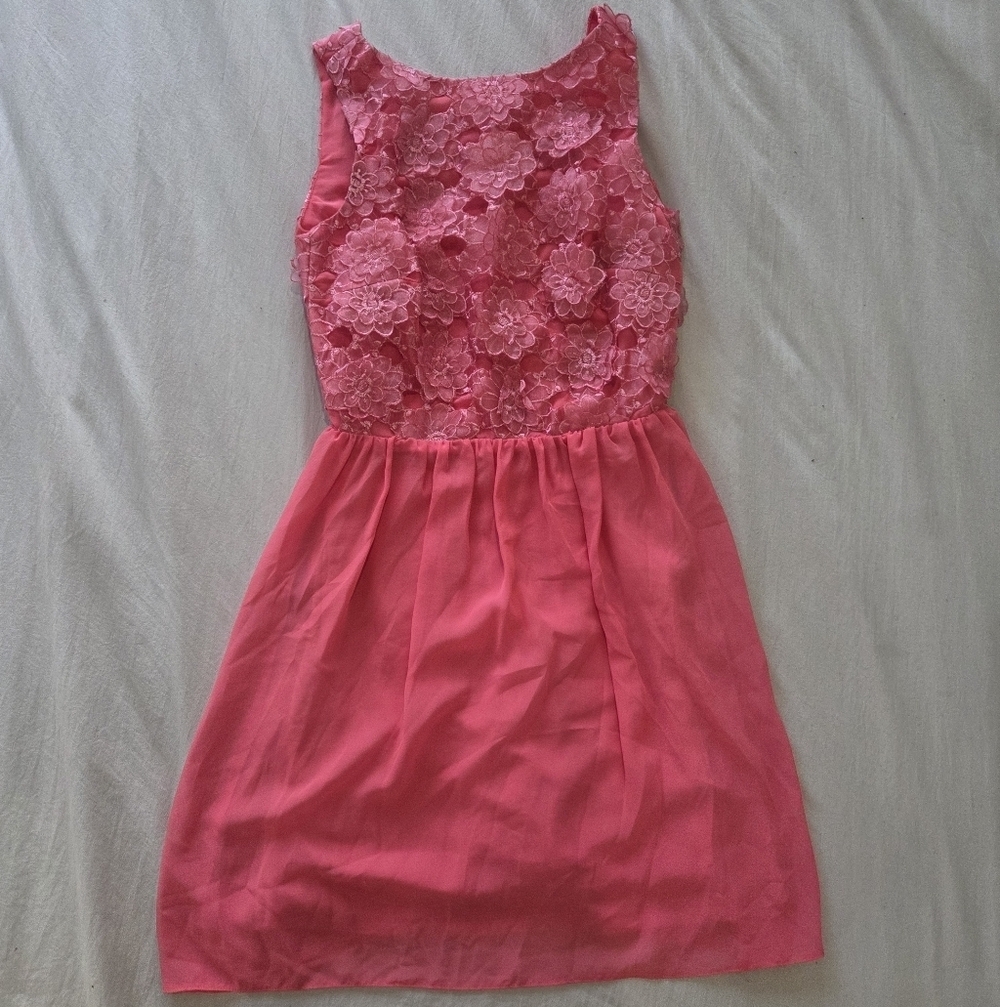 ASOS Vibrant Coral Floral Lace Deep V-back Mini Dress Size 2